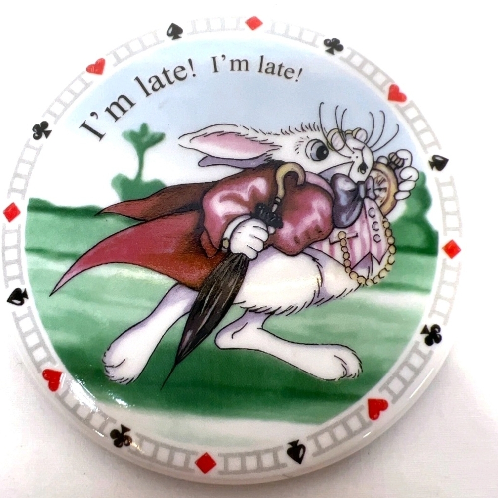 White Rabbit "Im Late! Im Late!" Ceramic Coaster With Black Felt Backing